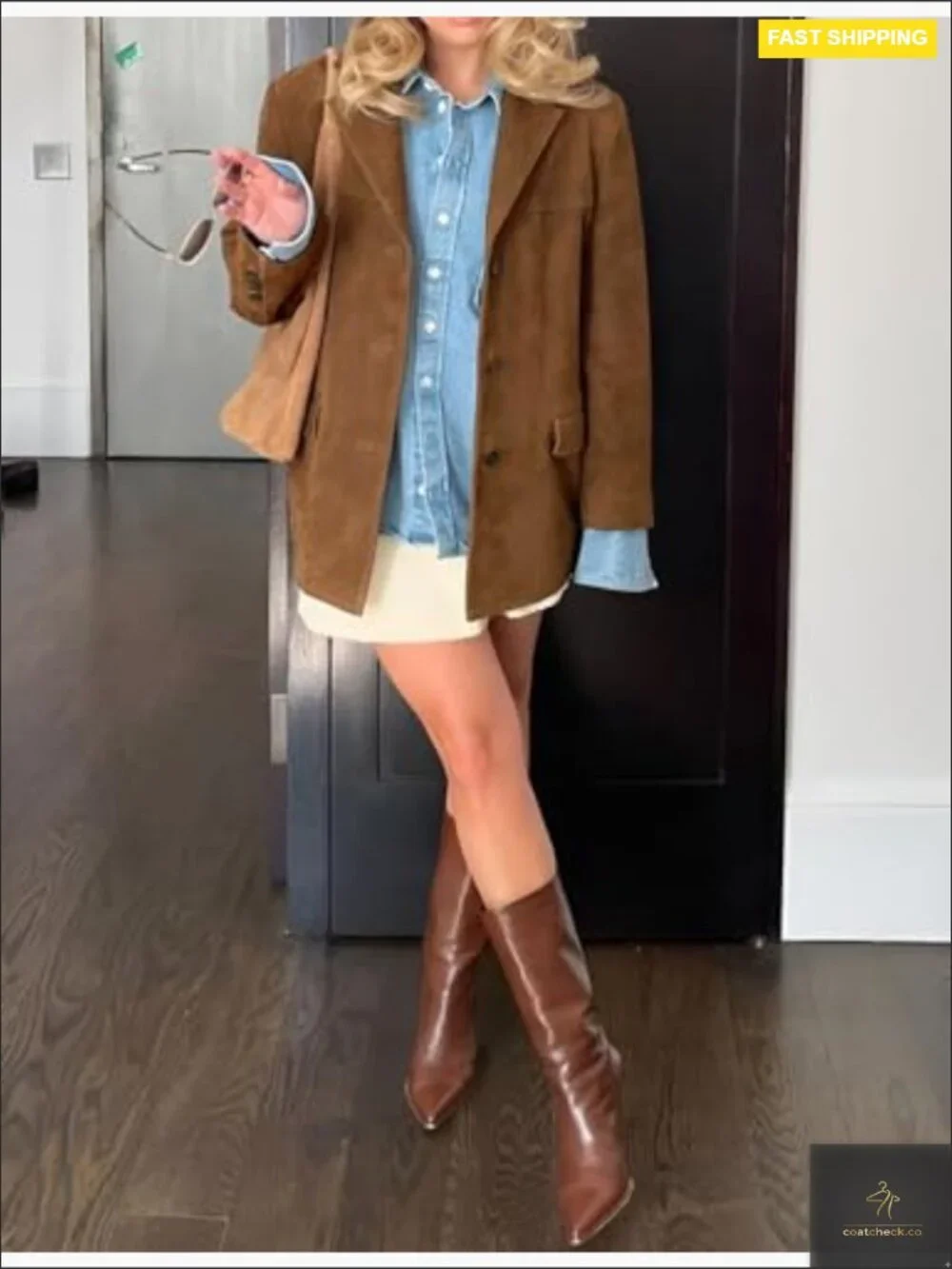 Oversized Suede Blazer Jacket Faux Leather Long Sleeve Trench Coat Work Casual